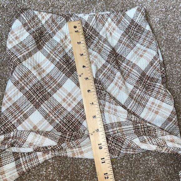 Topshop Petite high waisted bengaline flared pants tan check Stretch US SZ sm - Picture 4 of 11